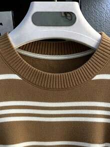 Men's Casual Versatile Solid Color Short Sleeve Knit Top, Suitable For Daily Wear And Commuting - Brown - View 4