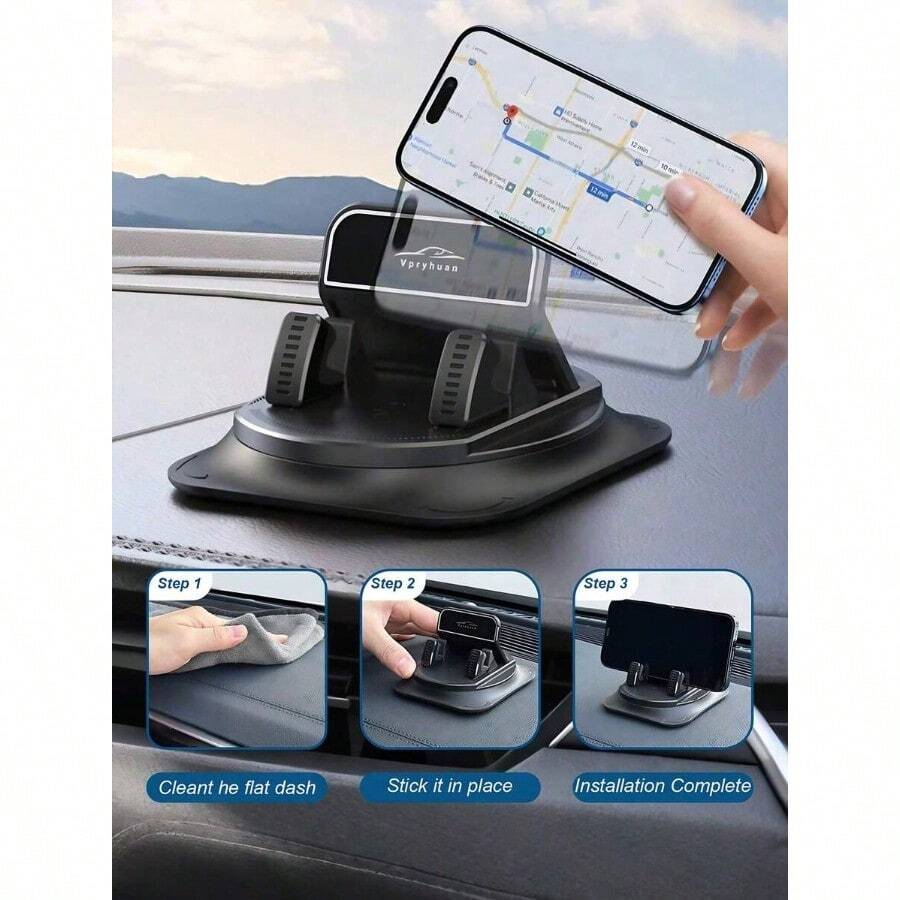 1pc 360° Rotating Dashboard Phone Holder, Nano Gel Base Enhances Grip, Auto Lock Prevents Overheating, Suitable For Phones With Or Without Cases - A - View 1