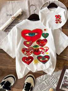 Short-Sleeve Round Neck DrmWander Women's Summer T-Shirt Set, Casual Resort Style With Print, Suitable For Spring And Summer, Travel And Tourism Option Women's Casual Blouses 100% Cotton - 白色 9 - 查看 6