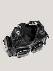Y2K Retro Fashion PU Leather Multi-Pocket Shoulder Crossbody Bag, Perfect For Commuting And Daily Outfits - Black - View 4