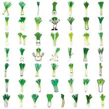 50pcs Green Vegetable Plant Scallion Cartoon Cute Decorative Stickers For Notebook, Stationery Box, Skateboard - Scallions - View 4