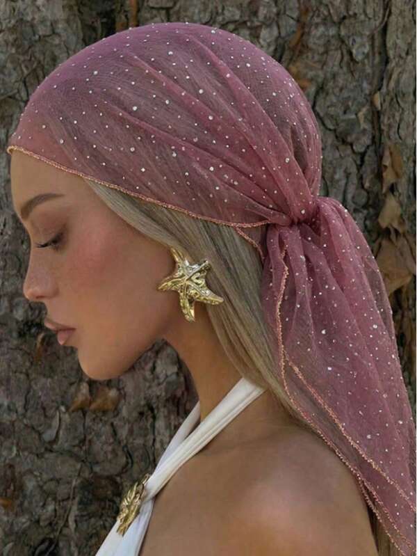 Personalized Mesh Sequin Ladies' Thin Solid Color Elegant Headscarf, Head Wrap Hair Accessory, Luxurious Bohemian Style Scarf/Shawl, Suitable For Daily Wear, Weddings, Church, Formal Occasions, Summer Beach Vacations, Holidays, Festive Events, Gift For Girls Beach Hair Bands Vacay Headbands Women Bandanas