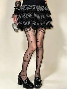 1 Pair Music Note Pattern Sheer Tights Plus Size Sexy Cute Y2K Chic For Daily Date Spring Fall Party - Multicolor - View 14