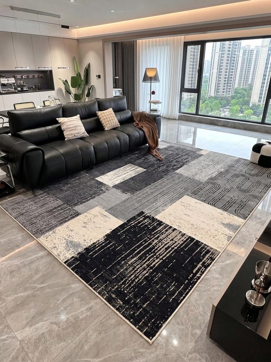 1 pieza Alfombra de sala de estar a cuadros grises, adecuada para cocina, comedor, dormitorio, decoración de habitación festiva, interior/exterior, oficina, vestíbulo, felpudo antideslizante, alfombra de baño, pasillo, área de estudio y juegos