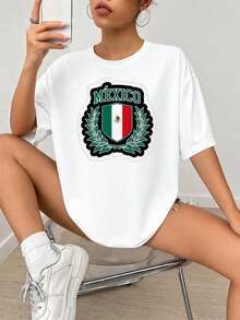 Escudo Fl-ag mexicano con diseño gráfico de impresión de corona de laurel, color verde, blanco, rojo, estilo de insignia vintage, para Patriotic Wall Art o Sticker.jpgRegalos personalizados: Camisetas para mujer con estilos que van desde lo moderno, hippie, casual y minimalista. Ropa masculina personalizada única, armarios cápsula y prendas básicas/urbanas para hombre. Regalos ideales para novios, familiares y amigos, adecuados para cumpleaños, vacaciones, colegio/competiciones, deportes/escalada y más, así como para la moda de otoño y eventos urbanos. Blanco verano. - Blanco - Ver 2