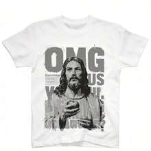 Camiseta de manga corta casual de algodón para mujer Tee1 Piece con estampado gráfico humorístico de Jesús, cuello redondo y corte regular, ideal para estilos de ropa casual de uso diario. Camiseta de manga corta / tee de manga corta 100% algodón. - Blanco - Ver 4