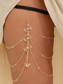 1pc Bohemian Beach Style Sexy Butterfly Pendant Thigh Chain, Elastic Multi-Layer Long Leg Chain, Fashion Personalized Jewelry Gift, Suitable For Daily Outfit, Perfect For Party And Holiday, Multifunctional Accessory For Women Casual And Vacation Wear - Multicolor - View 2