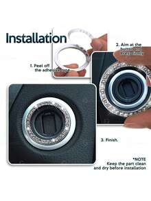 4pcs Car Interior Accessories - Diamond Studded Car Cup Holders, Car Ignition Ring Decor, Anti-Slip Waterproof Car Coasters, One-Touch Start Decorative Ring (Large Diamond Version) - A - View 12
