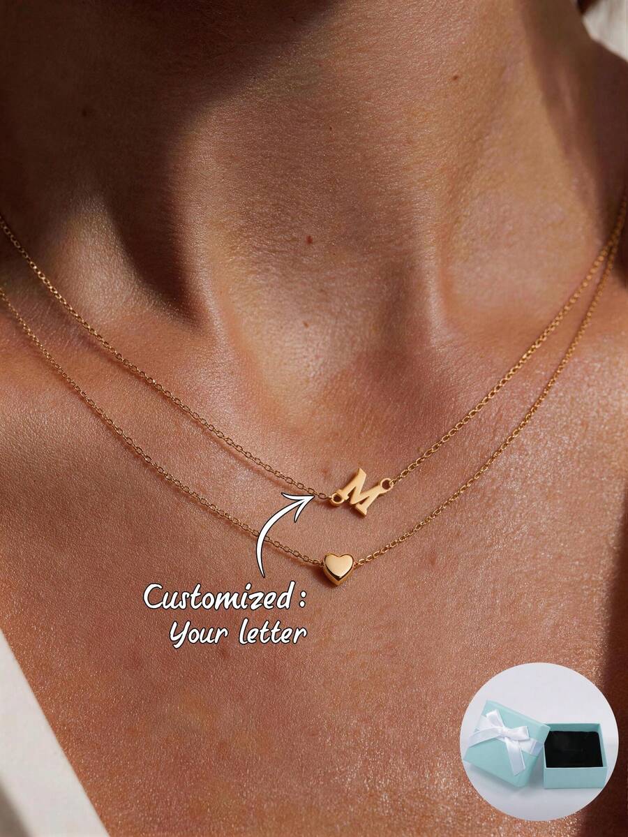 Dây chuyền mặt dây chuyền hình trái tim khắc chữ theo yêu cầu, quà tặng Ngày Valentine, quà tặng Ngày của Mẹ, quà sinh nhật, quà kỷ niệm, quà tặng bạn bè, quà tốt nghiệp, quà Giáng sinh, quà tặng gia đình cao cấp. - phong cách 1 - Xem 1