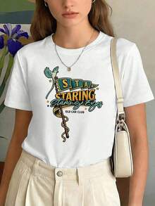 SimpieAndVersatileDesignCamiseta de algodón con estampado gráfico vintage para oto?o, tejido de primera calidad, corte holgado, estilo casual, transpirable.CottonT-Shirt - Blanco - Ver 7