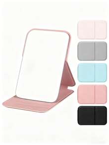 1/2 chiếc gương trang điểm gấp gọn cầm tay có chân đế, gương du lịch, phụ kiện làm đẹp, gương trang điểm để bàn hình chữ nhật tối giản, quà tặng cho phụ nữ/bé gái - Ngày của Mẹ, vật dụng cần thiết khi đi du lịch, kỳ nghỉ biển, đồ dùng học tập, túi đựng mỹ phẩm - Nhiều màu - Xem 1