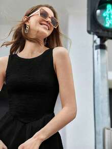 Vestido De Mujer Sin Mangas Con Cintura Ajustada - Negro - Ver 2