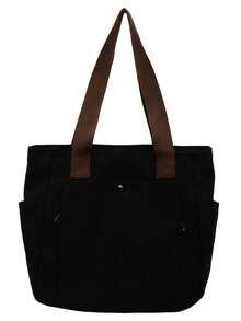1 Piece Contrasting Color Stitching High Quality Canvas Shoulder Bag Casual Retro Hobo Bag Detachable Shoulder Strap Crossbody Bag Perfect For Women Teacher's Day Gift - Black - View 7