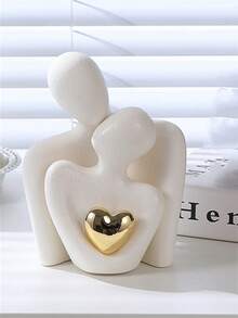 1pc "Love's Kiss" Resin Couple Embracing Sculpture, Romantic Decor Piece Suitable For Bedroom, Home Office, Bookshelf, Tabletop - 1PC - View 5