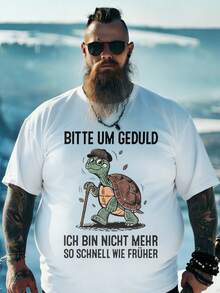 White T-Shirt With Turtle Design And German Text, Graphic Design For Outdoor Activities And Casual Use, Size, Loose And Comfortable. - [Banc] - View 1
