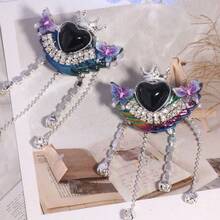 2 piezas con forma de corona de corazón, decoradas con rhinestones y borlas, adecuadas para correas de teléfono DIY, llaveros, collares y otros accesorios - 2 piezas - Ver 9
