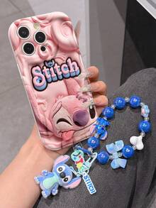 Disney Has Authorized, Phone Case - Chain Set, The Stitch Lilo & Stitch 3D Phone Case Plus A Silicone 3D Stitch Bracelet With Metallic Ring Removable Bracelet, Stitch And Angel Pattern, Compatible With Iphone17/16/15/14/13/12/11/XS/XR/X Plus Pro Max, A Stylish Cartoon Phone Case, The Perfect Gift Choice, Phone Protection, Durable Phone Cover, Great Gift For Friends And Family. - 白色 - 查看 2