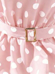 Vestido de línea A con cuello en V sin mangas, estampado de lunares y lazo en la cintura, adecuado para el Día de San Valentín y citas - Rosa - Ver 7