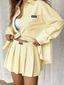 Conjunto de mujer de 2 piezas: Blusa y Falda Plisada - Amarillo - Ver 10