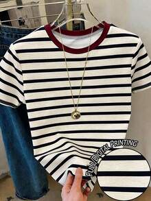 Camiseta de manga corta de mujer con cuello redondo, estampado de lunares, de uso casual y versátil para uso diario - Multicolor 2 - Ver 5