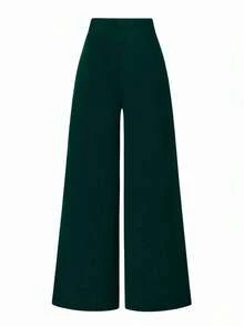 Pantalones informales de pierna ancha de unicolor para mujer - Energía azul - Ver 2