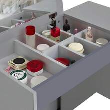 Vanity Dressing Table With Flip Mirror Stool Multifunctional Bedroom Desk - Light Grey / Dark Grey Dressing Table - View 5