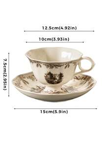 DearDali 1組 (杯+碟) 220ml 法國莊園花卉陶瓷咖啡杯，耐熱上釉，咖啡杯&碟，復古英式風格，古典建築印花，防滑杯&碟設計，易於清潔，無異味殘留，適合咖啡愛好者在家、辦公室或咖啡館使用 - 彩色 - 查看 3