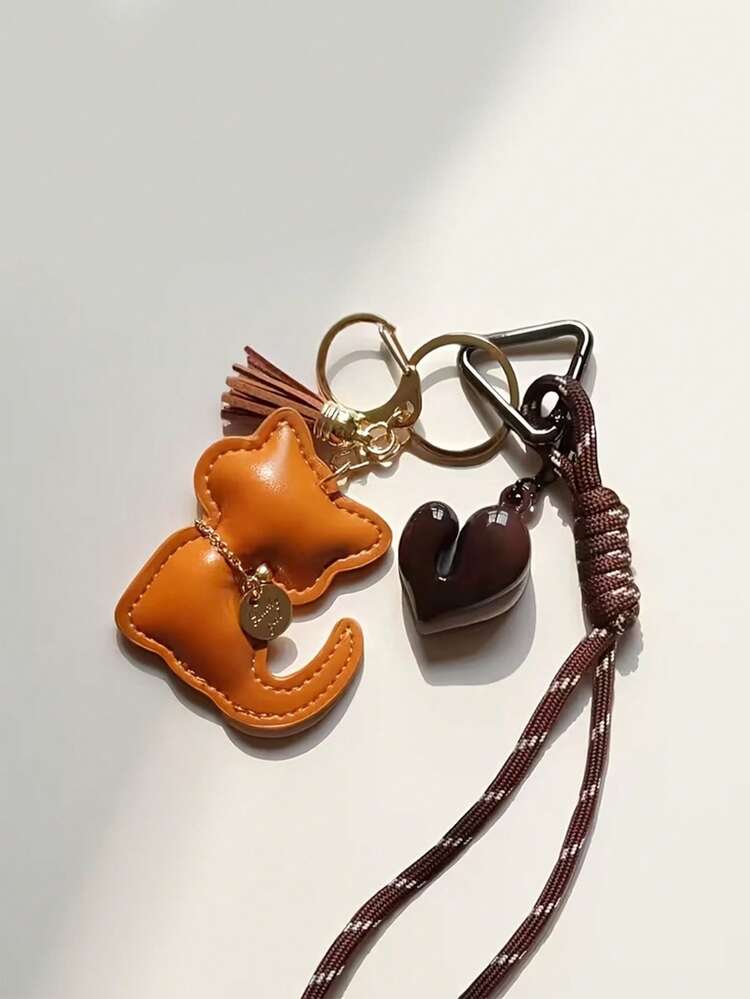 Yogodlns Mặt dây chuyền hình ngôi sao hình mèo bằng dây thừng đan mới, móc khóa hình mèo dễ thương cổ điển bằng da PU, mặt dây chuyền trang trí cho điện thoại, túi xách, chìa khóa xe, quà tặng. - Nhiều màu - Xem 5