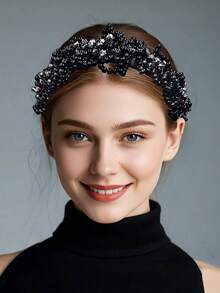 1 pieza Accesorio para el cabello de mujer, Diadema con pedrería, Accesorio para el cabello de novia, Accesorio para el cabello de boda, banquete y baile, Accesorio de boda, Accesorio para el cabello de verano - Negro - Ver 4