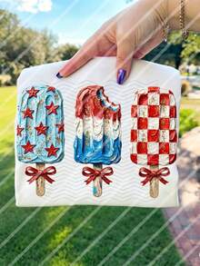 10 pouces Autocollants de transfert de chaleur patriotiques de Popsicle, convenant pour le 4 juillet Jour de l'Indépendance, le Jour du Souvenir, les T-shirts, les sweats, la décoration de tissu, les oreillers, les sacs fourre-tout, des patchs de transfert thermique en plastique durable, décorations de fête de vacances - Taille unique - Voir 1