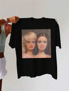 Short-Sleeved T-Shirt With A Round Neck, Printed Design, And A Casual Yet Sexy Style. Ideal For Everyday Wear, Festivals, Fitness, Parties, And Travel In Spring, Summer, And Fall. Comfortable And With A Perfect Fit. Elegant And Fashionable, This T-Shirt Features A Classic Rock Band Print, Perfect For Festivals Or Everyday Wear. It's A Majja Women's Printed T-Shirt And A Norbokin Patterned T-Shirt. - 黑色 - 查看 7