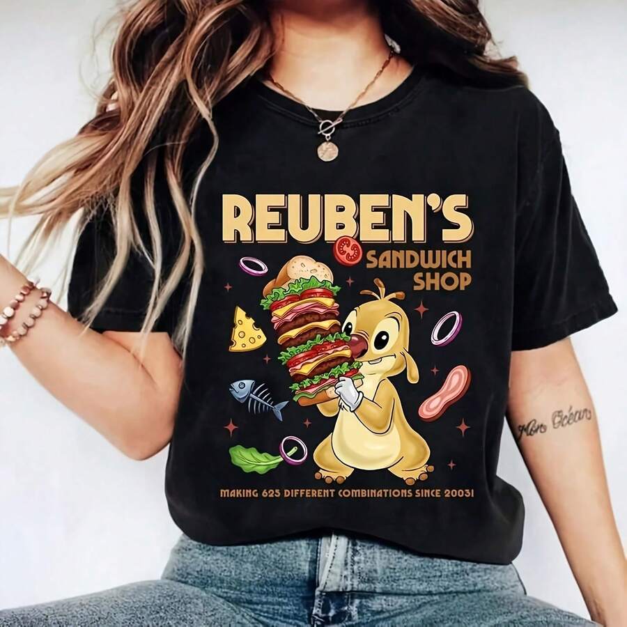 Chemise Reuben Lilo & Sch, Chemise Reuben's Sandwe, 625 Combinains Depuis 2003, Graphique Drôle Alien Sandwich, deau De Voyage WDW - Negro - Ver 1