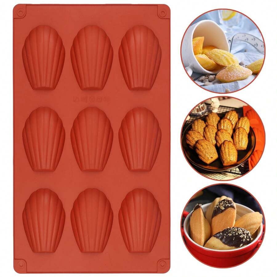 Molde de silicona para tartas Madeline de 9 cavidades, molde de silicona con forma de concha para chocolate, hornear chocolate, galletas, postres, dulces - Multicolor - Ver 1