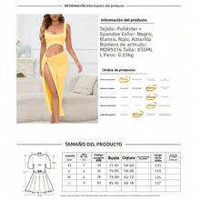 Bestseller Vestido Largo Sensual Sin Tirantes Diseño Hueco Color Solido - Amarillo - Ver 7