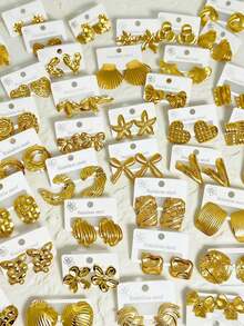 20 piezas Juego de aretes surtidos de moda y elegantes - Aretes de acero inoxidable adecuados para uso diario o fiestas de mujeres - Gran regalo para estudiantes, amigos y mamá - Dorado - Ver 6