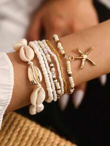 7pcs/Set Bohemian Style Handmade Beaded Shell & Starfish Bracelet Set - Multicolor - View 2
