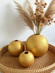 Juego de 1 pieza/3 piezas de jarrón esférico minimalista moderno nórdico creativo, decoración bohemia para el hogar, adorno de escritorio, decoración floral para entrada, boda y restaurante, regalo festivo, regalo de graduación - oro - Ver 7