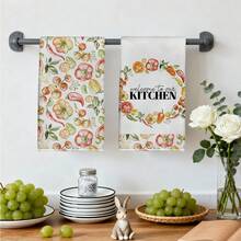 2pcs Watercolor Vegetable & Fruit Illustration, Chili Pepper, Tomato, "Welcome To Our Kitchen" Printed Kitchen Towels, Dish Towels, Hand Towels, Dish Cloths, 15.75*23.62in(40*60cm), Polyester Microfiber Material, Modern Soft Absorbent Cloths, Kitchen Accessories, Machine Washable, Suitable For Dining Room, Kitchen, Bathroom, Home Decor, Gifts, All Seasons - Multicolor - View 8
