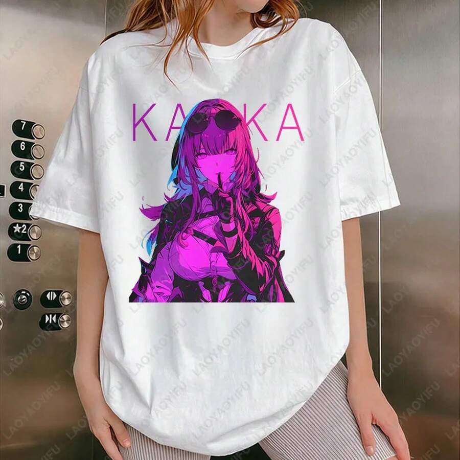 Camiseta de algodón Kafka Honkai Star Rail con estampado de anime, estilo moderno, para hombre y mujer, estilo casual, moda otaku, ideal para el verano. Camiseta de manga corta de 220 g de algodón puro, tejido grueso, resistente a las arrugas y que no se deforma fácilmente. Estilo sencillo y versátil, ligero y transpirable, perfecto para ir al trabajo, viajar, acampar, ir de compras y para el tiempo libre diario. - Blanco - Ver 1