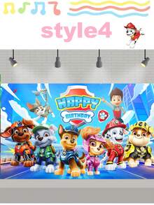 Paw Patrol Themed Happy Birthday Backdrop, 5 Vibrant Styles Available, Polyester Photography Background Banner With Iconic Characters & "Happy Birthday" Print, Durable & Reusable Photo Booth Prop For Themed Parties, Birthday Celebrations, Event Decorations & Photo Shoots, Perfect For Creating Memorable Party Atmosphere - Hanging Scroll - View 6