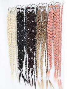 2 Packs 24 Inch Y2K Style Synthetic Braiding Hair Extensions With Silver Star Decor, Soft Colorful Festival Cosplay Party Hairstyle For Women & Girls - Multicolor - View 3