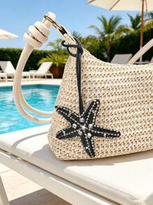 1 pezzo Ciondolo da borsa fatto a mano in stile boho con stelle marine e conchiglie in argento, adatto per decorare borse, appendere in auto, accessorio per portachiavi - nero - Visualizzare 1