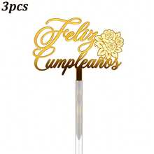 3 buah/1 buah Hiasan Kue Akrilik Emas Spanyol "Feliz Cumpleaños", Untuk Dekorasi Kue dan Makanan Penutup Pesta Ulang Tahun - beraneka warna - View 15