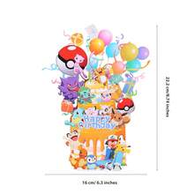 Miniso 1Pc Pokemon 3D Pop-Up Greeting Card, Anime Themed Birthday Card With Envelope, Cartoon Pikachu & Charizard Paper Craft Card, Gift For Kids/Fans, Party Decor - H - View 2
