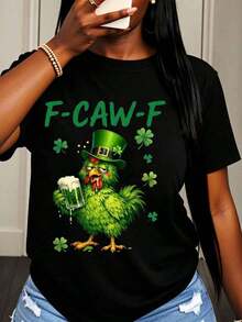 Camiseta F Caw F Chicken para el Día de San Patricio, con diseño de trébol, cerveza y sombrero verde, camiseta irlandesa divertida para mujeres y hombres, para celebrar el Día de San Patricio. - Negro - Ver 7