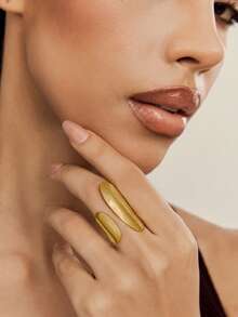 Altistry 1pc Minimalist Stainless Steel Geometric Wide Band Golden Ring, Suitable For Daily Wear, Party, And Gift - Yellow Gold - View 3