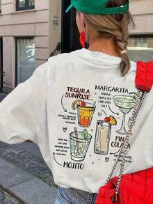 Fashionable 2026 Double-Sided Print T-Shirt, Round Neck Design For Women, And Letter Print With Unique And Simple Pattern, Comfortable Short-Sleeved T-Shirt, Versatile And Casual For Daily Wear, Ideal For Casual Beach Trips And Concert Outfits For Women. - 白色 - 查看 5