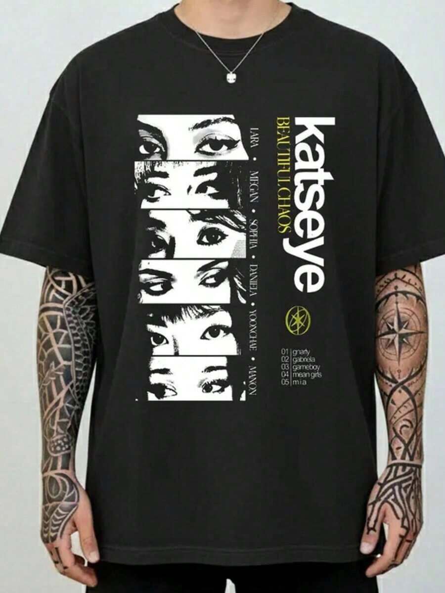 Camiseta de manga corta de Katseye Members con firmas rosas, camiseta vintage con gráficos de Katseye, camiseta de la gira Katseye The Beautiful Chaos, lindo grupo de chicas . 100% algodón. - Negro 4 - Ver 1
