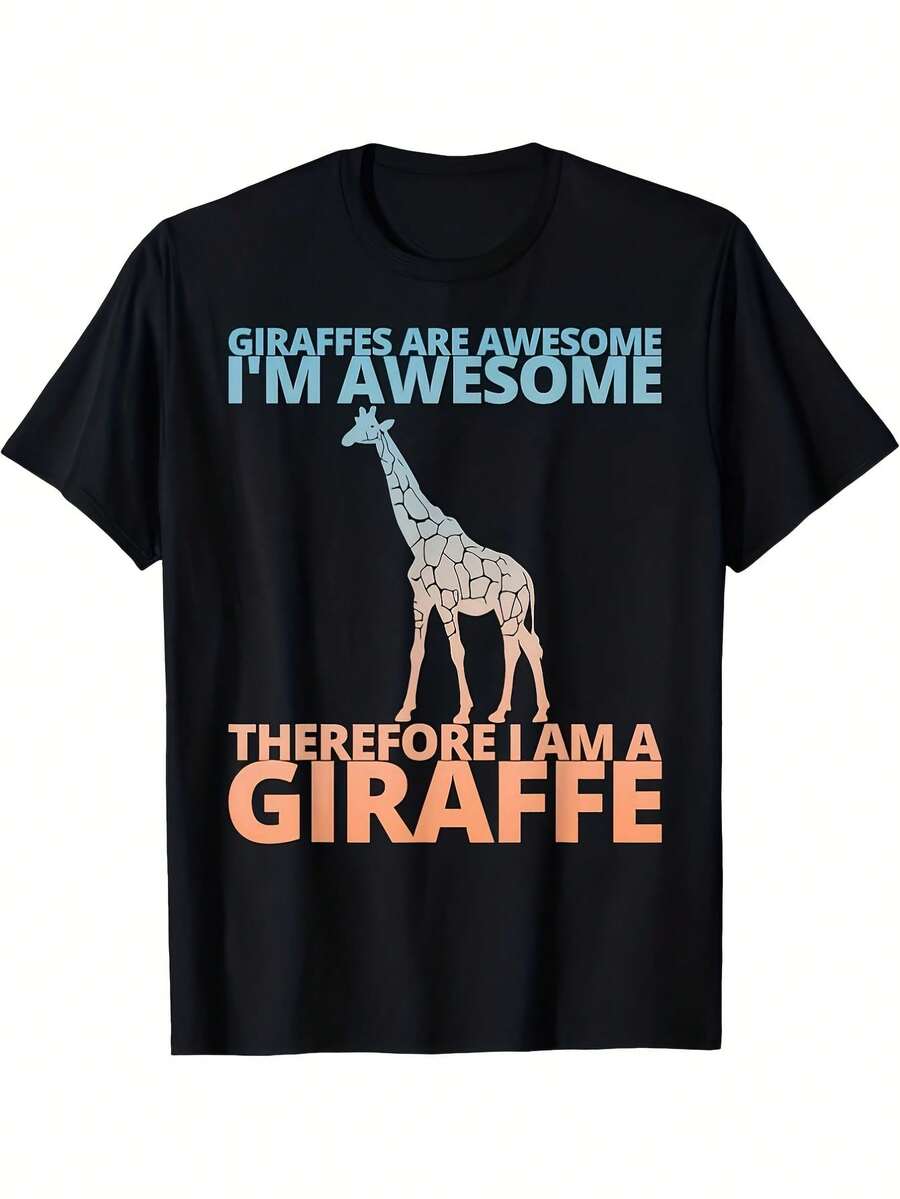 Camiseta de manga corta para hombre con estampado de jirafa, cuello redondo informal, suave y cómoda, divertida y elegante, adecuada para uso diario y actividades deportivas. Ideal para fiestas y uso diario, perfecta para vacaciones y tiempo de juego, excelente para fiestas y vacaciones en familia, estilo urbano, moda moderna, atuendo de fiesta, ropa casual de verano. - Negro - Ver 1