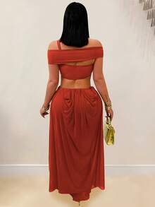 New Women's Summer Dress, Fashionable, Sexy, Tube Top, Fitted Cut, Solid Color, Sheer Tulle, French Design, Flattering, Perfect For Parties, Dates And Evening Looks - 酒紅色 - 查看 3